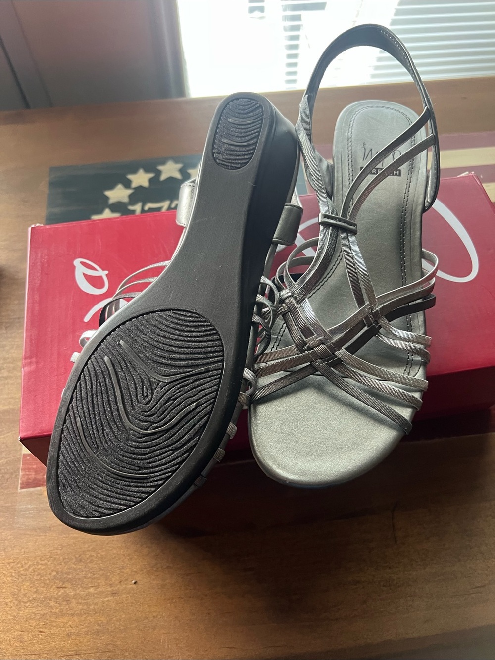 Impo Silver Strappy Slingback Wedge Sandals - Picture 4 of 5